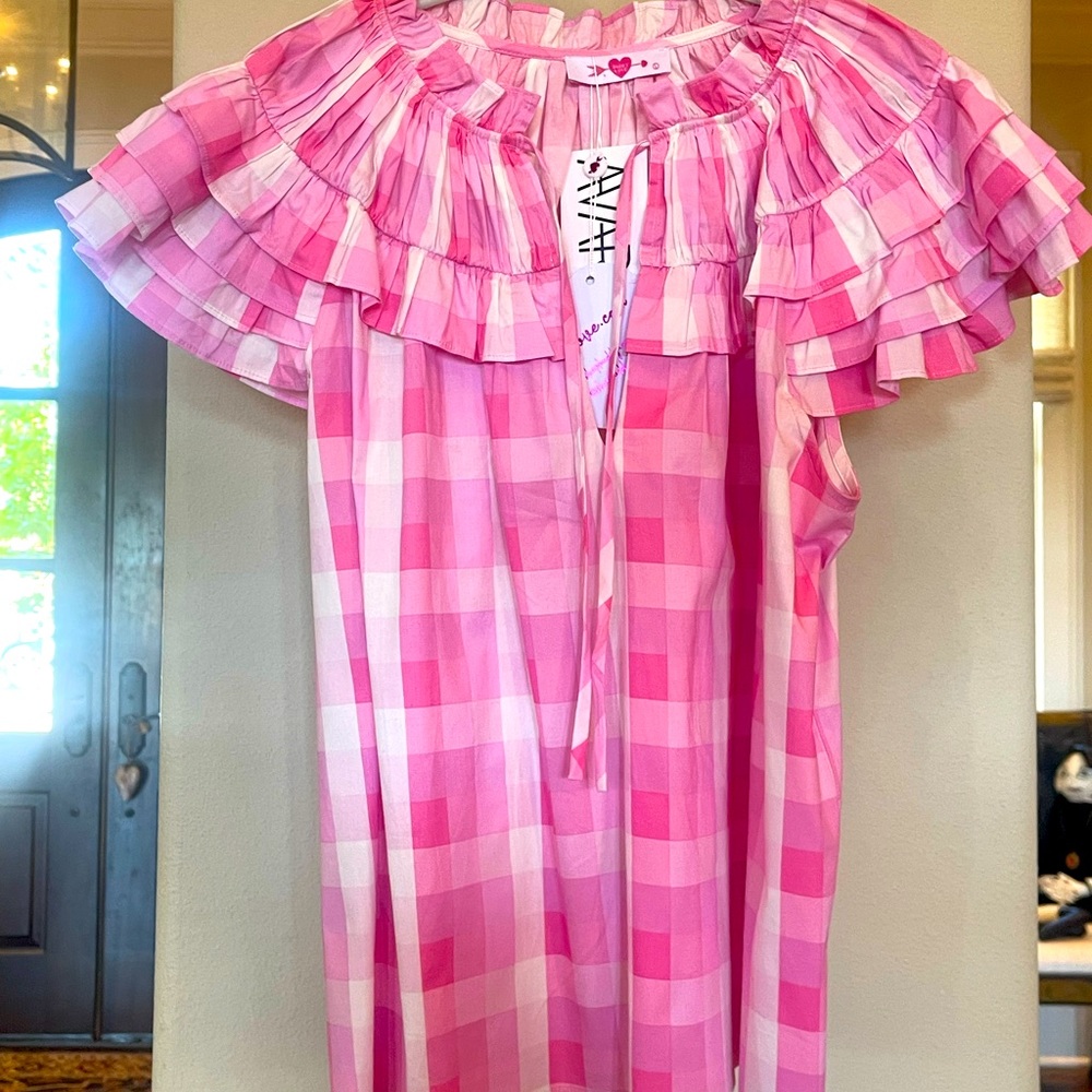 Frilly pink and white Buddy Love blouse, Size L, new with tags.
